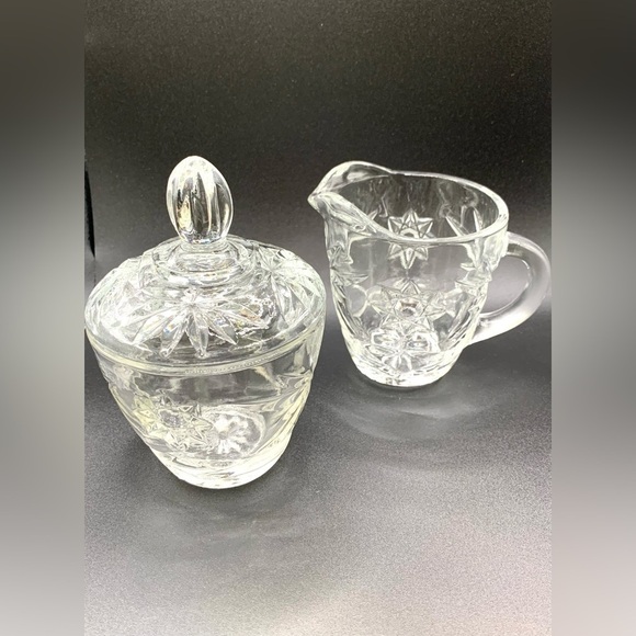 Star of David Anchor Hocking Prescut Clear Glass Creamer and Sugar Bowl Vintage - Picture 1 of 14